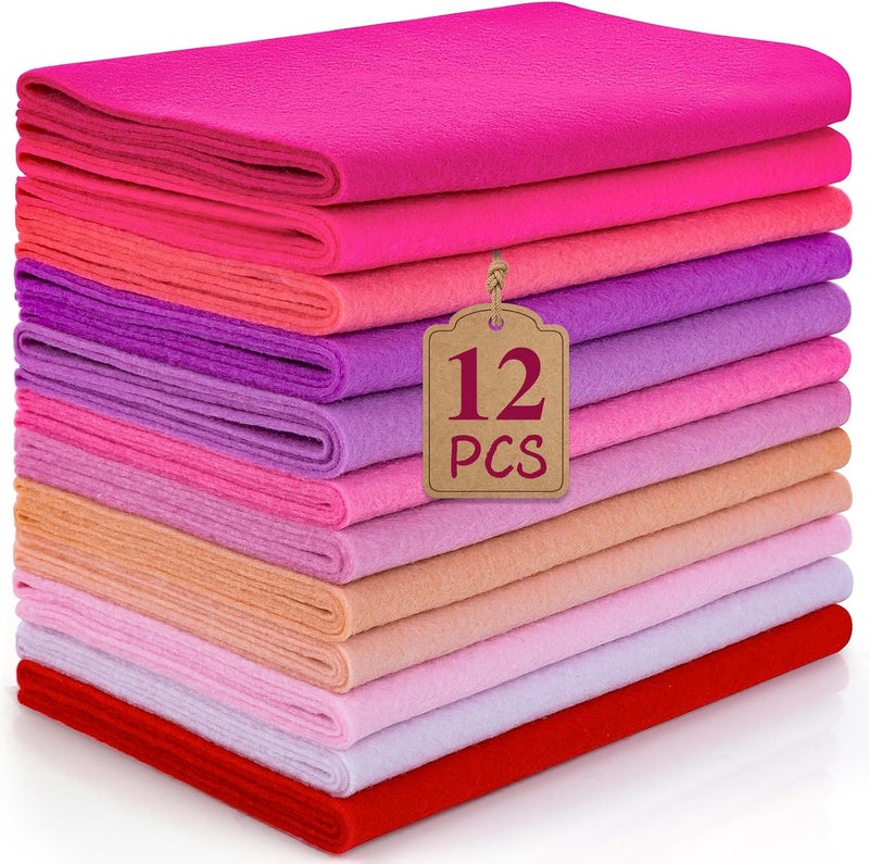 MITINU 12 Rolls 8"x35"(20.5x90cm) 1.4mm Thick Soft Felt Fabric Sheet 12 Assorted Pink Series Colors Felt Pack for DIY Craft Sewing Squares Nonwoven Patchwork - Image 1